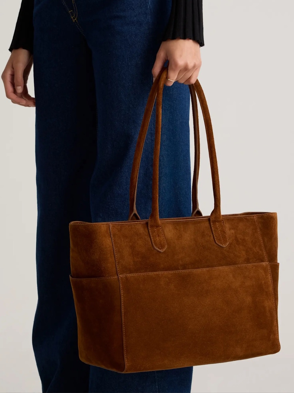 Quince Hudson Suede Tote Bag in Cognac Brown Brand New with Tag - Picture 2 of 7